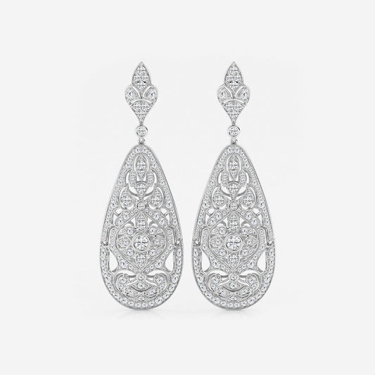 5 ctw Round Lab Grown Diamond Filigree Vintage Inspired Earrings    Platinum, DE, VS1