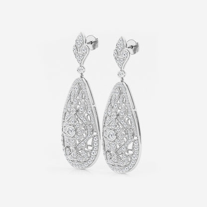 5 ctw Round Lab Grown Diamond Filigree Vintage Inspired Earrings    Platinum, DE, VS1