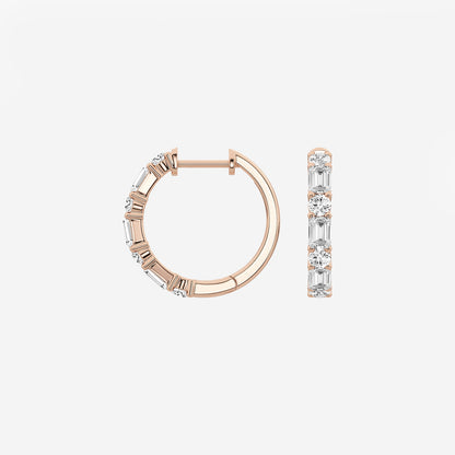 1 1/3 ctw Multi-Shape Lab Grown Diamond Hoop Earrings    14K Rose Gold, DE, VS1