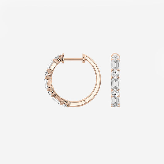 1 1/3 ctw Multi-Shape Lab Grown Diamond Hoop Earrings    14K Rose Gold, DE, VS1