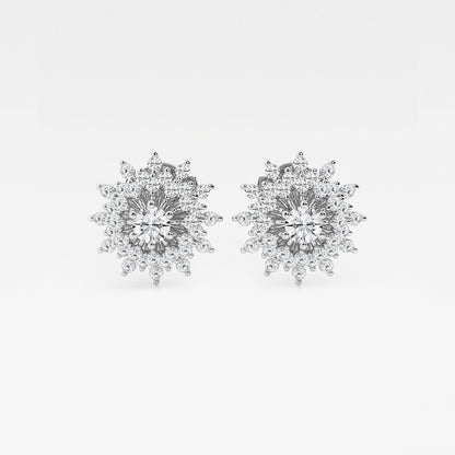 1 ctw Round Lab Grown Diamond Sunburst Earrings    Platinum, DE, VS1