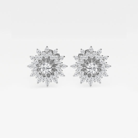 1 ctw Round Lab Grown Diamond Sunburst Earrings    Platinum, DE, VS1
