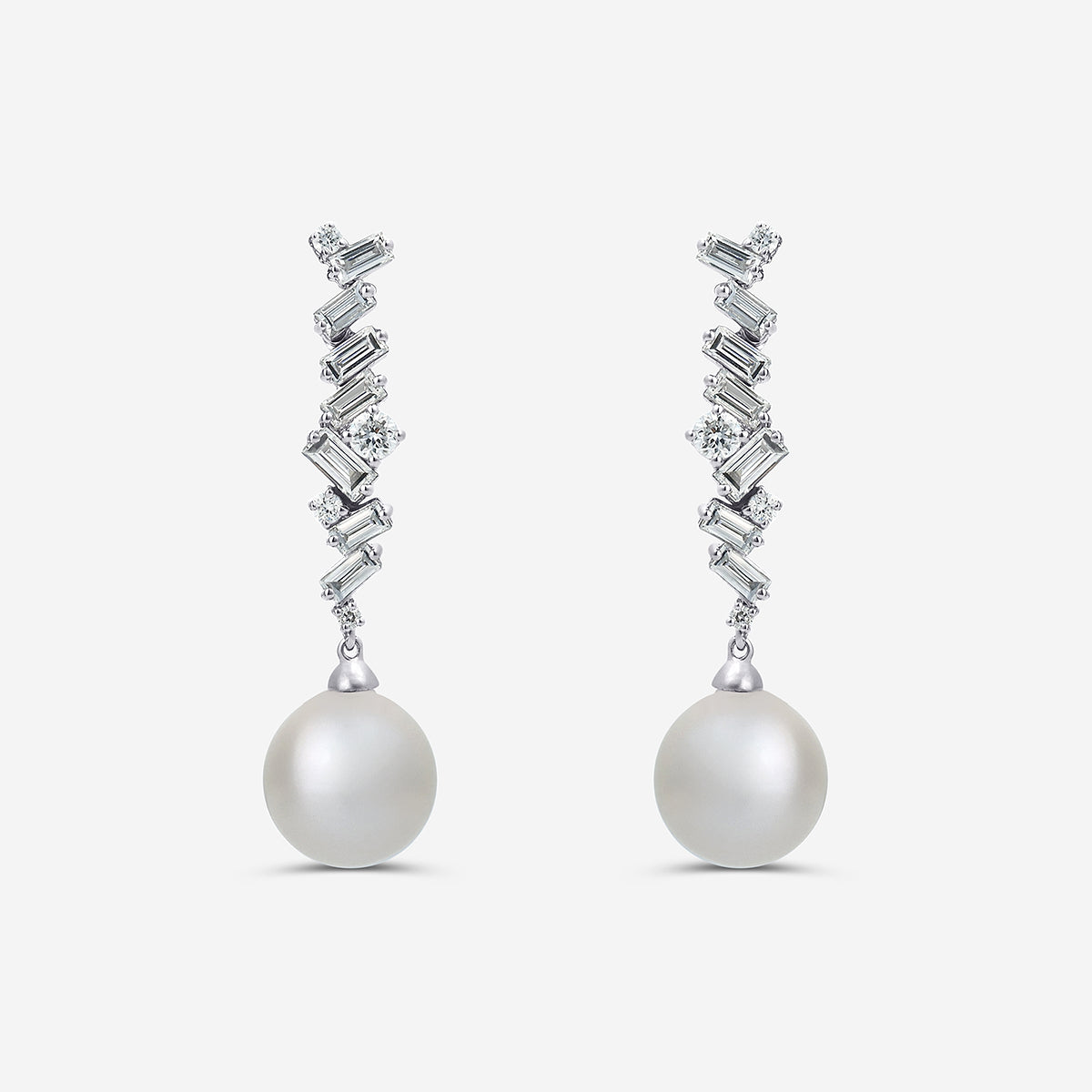 8 mm Akoya Pearl and 1/2 ctw Lab Grown Diamond Dangle Earrings    14K White Gold, Akoya