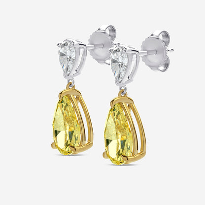6 ctw Fancy Yellow Pear Lab Grown Diamond Two Stone Earrings    14K Two-Tone White & Yellow Gold