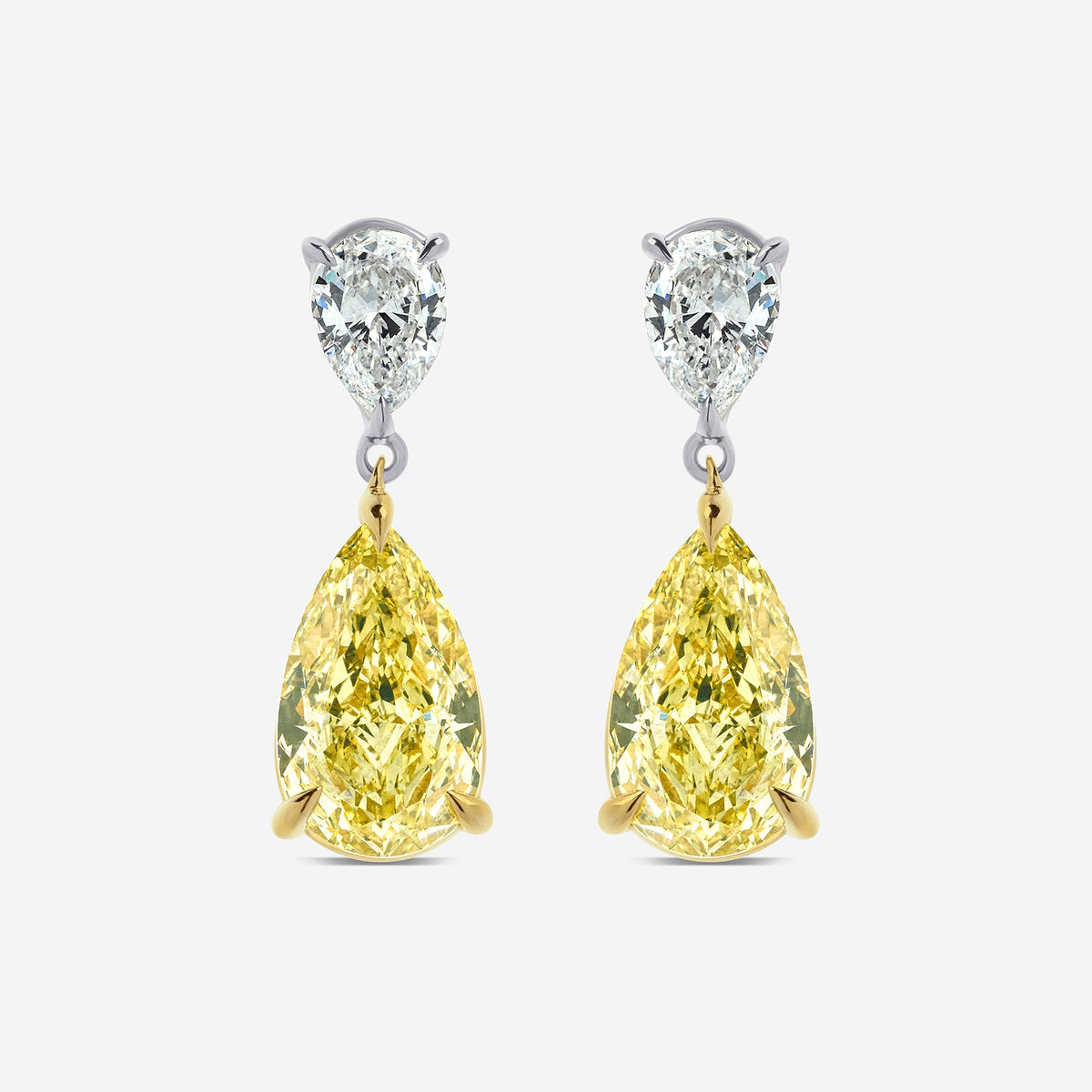 6 ctw Fancy Yellow Pear Lab Grown Diamond Two Stone Earrings    14K Two-Tone White & Yellow Gold