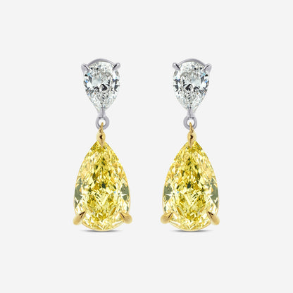6 ctw Fancy Yellow Pear Lab Grown Diamond Two Stone Earrings    14K Two-Tone White & Yellow Gold
