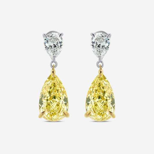 6 ctw Fancy Yellow Pear Lab Grown Diamond Two Stone Earrings    14K Two-Tone White & Yellow Gold