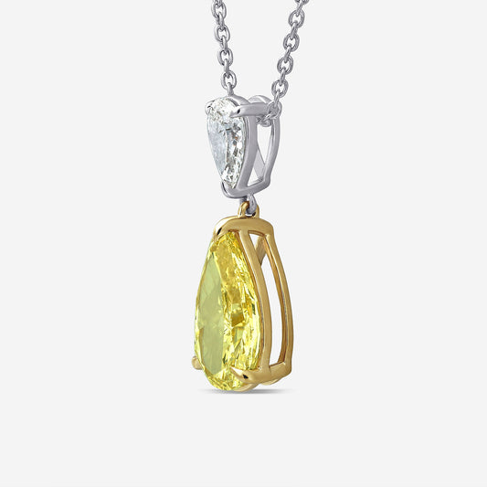 Fancy Yellow Pear Diamond Two Stone Pendant in 14K Two-Tone Gold