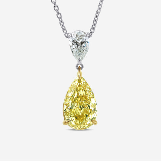 Fancy Yellow Pear Diamond Two Stone Pendant in 14K Two-Tone Gold