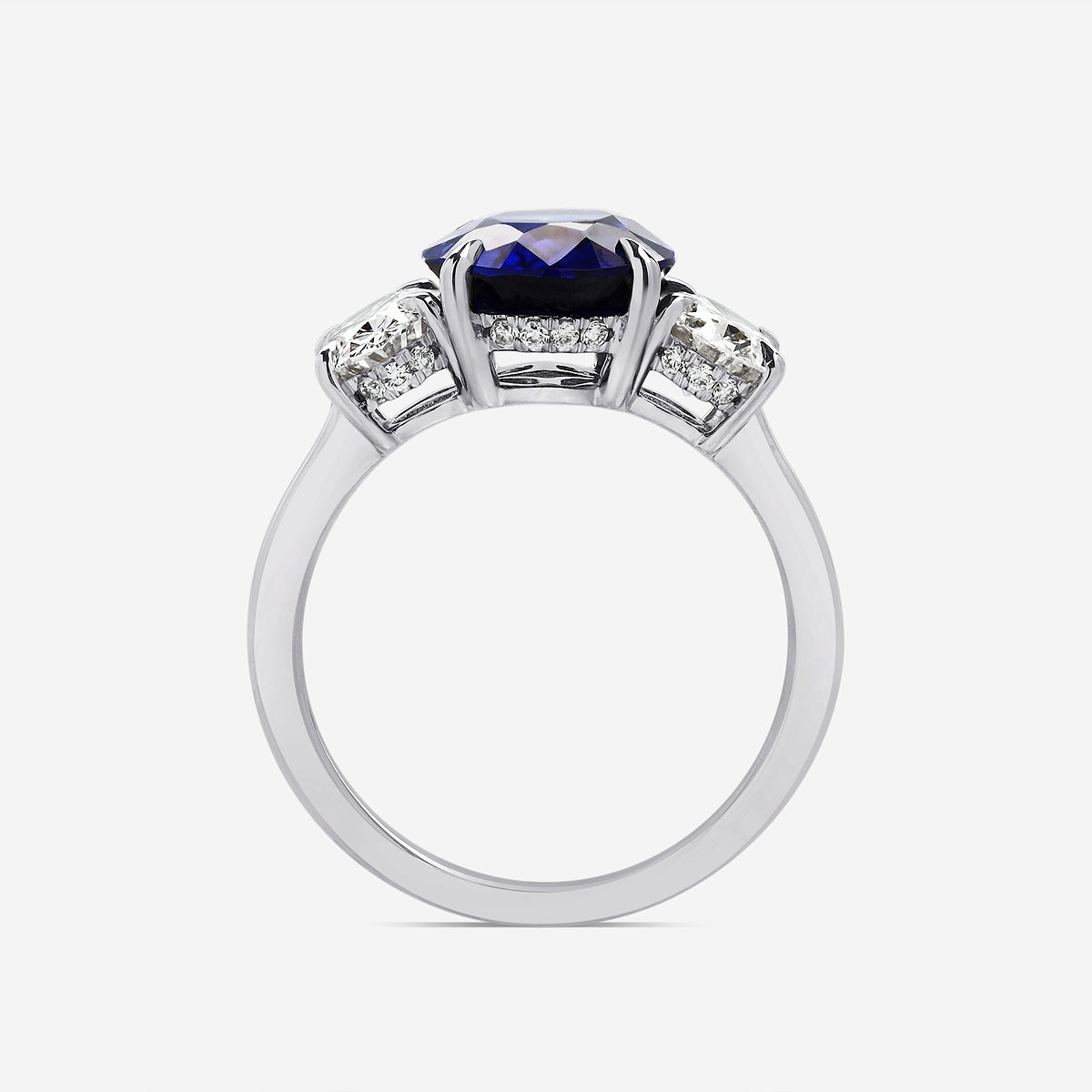 Moirai Oval Sapphire Three Stone Ring with Diamond Accents