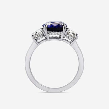 Moirai Oval Sapphire Three Stone Ring with Diamond Accents