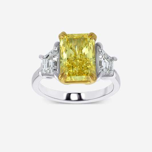 Lira Fancy Yellow Radiant Diamond Three Stone Ring
