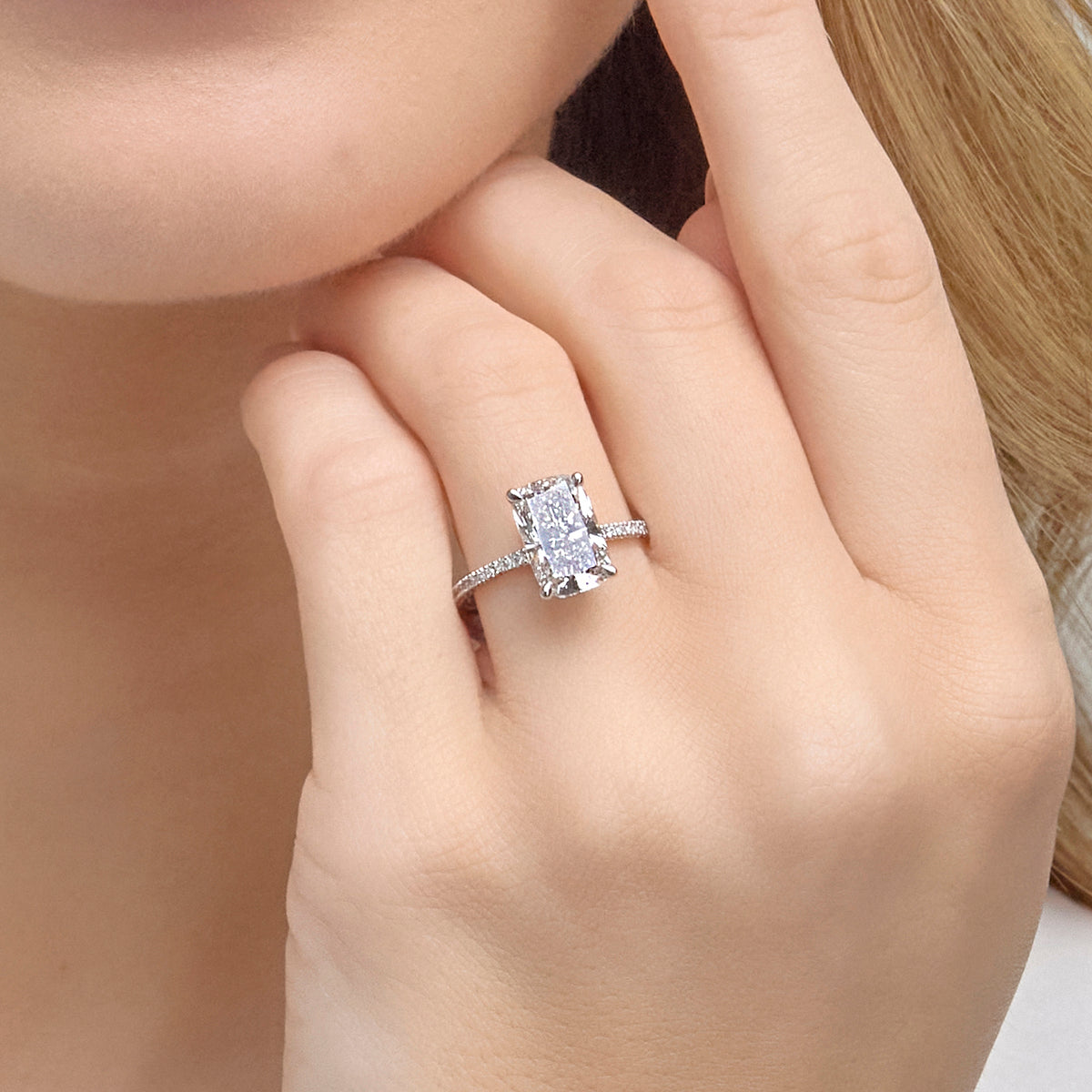 Callista Oval Diamond Side Stone Engagement Ring in 14K Rose Gold - 3.33 CTW