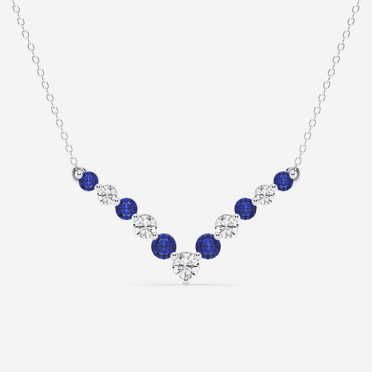 Diamond & Blue Sapphire Chevron Necklace