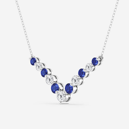 Diamond & Blue Sapphire Chevron Necklace