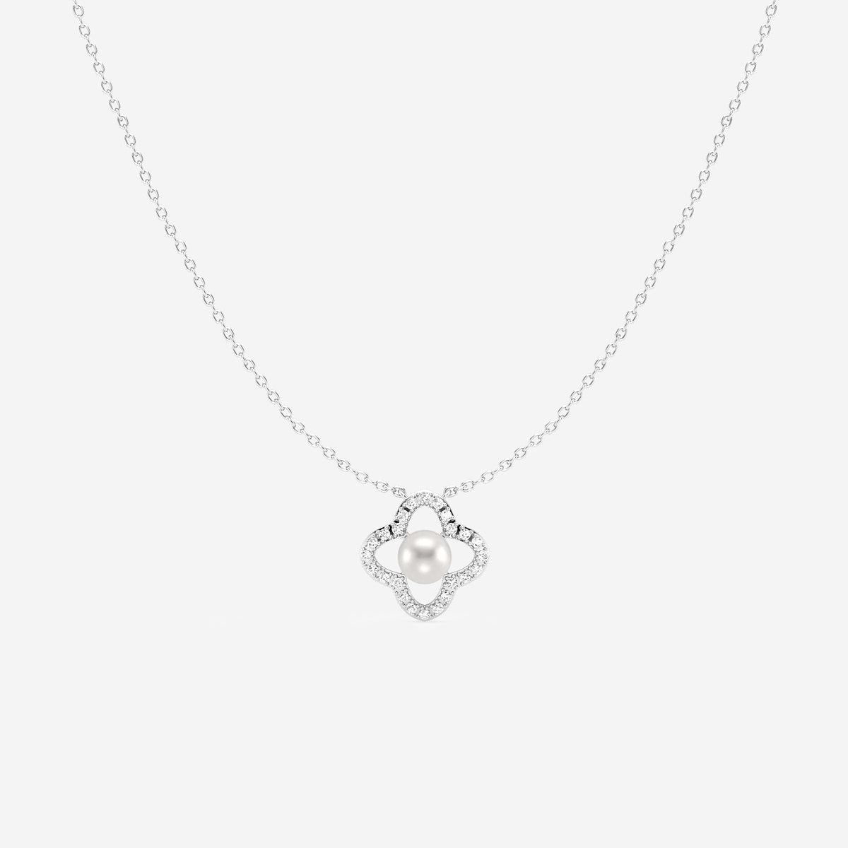 Cultured Freshwater Pearl & Diamond Clover Necklace