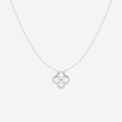 Cultured Freshwater Pearl & Diamond Clover Necklace