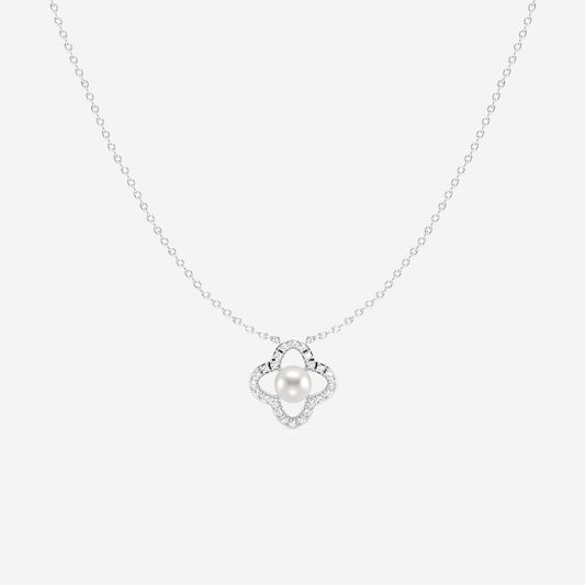 Cultured Freshwater Pearl & Diamond Clover Necklace