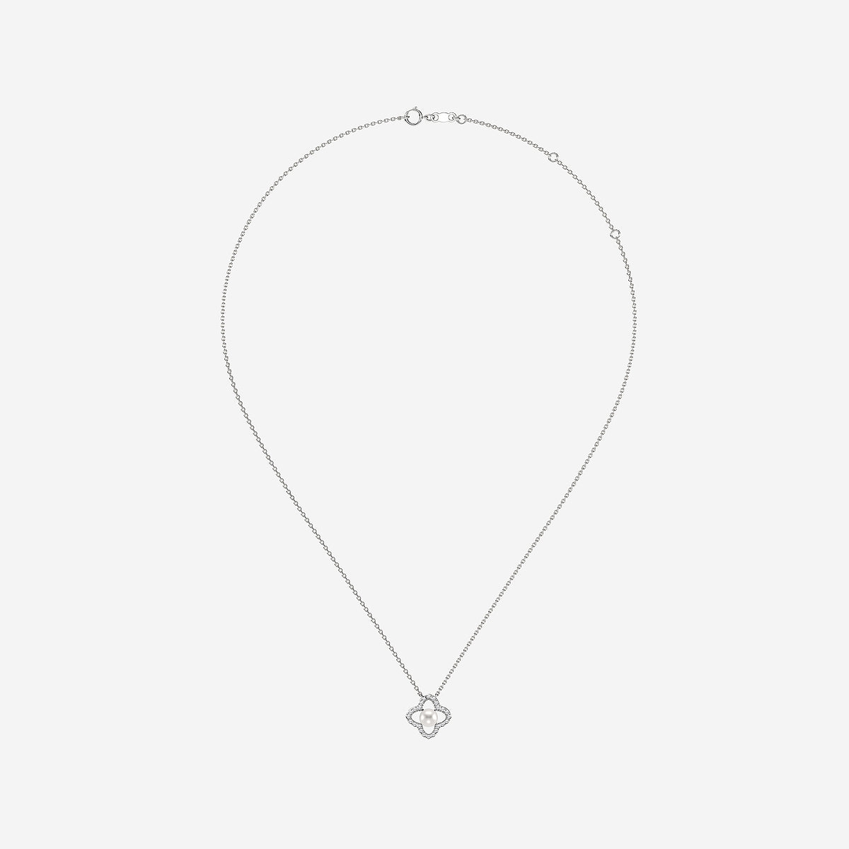 Cultured Freshwater Pearl & Diamond Clover Necklace