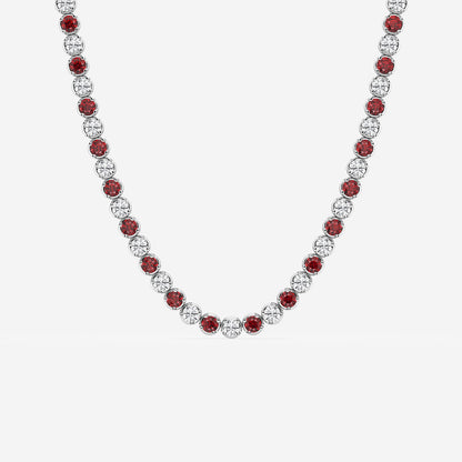 Created Ruby & Round Diamond Necklace in 14K White Gold - 11 CTW
