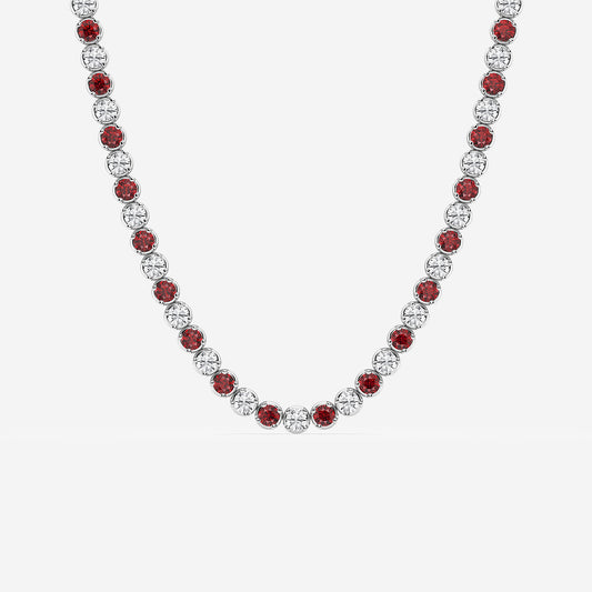 Created Ruby & Round Diamond Necklace in 14K White Gold - 11 CTW