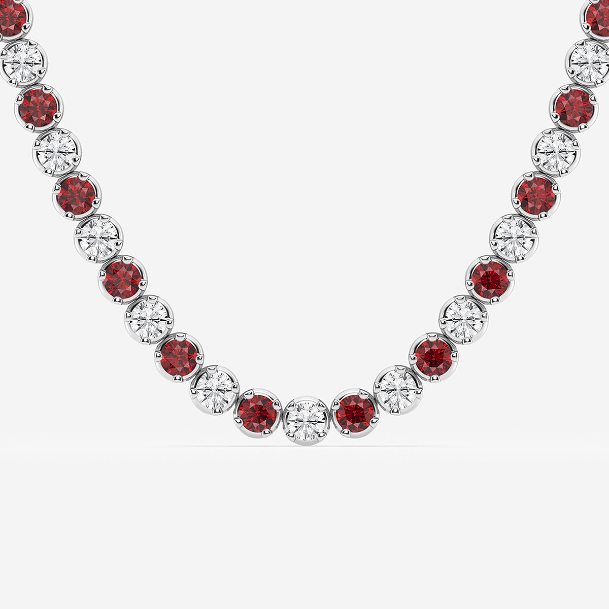 Created Ruby & Round Diamond Necklace in 14K White Gold - 11 CTW