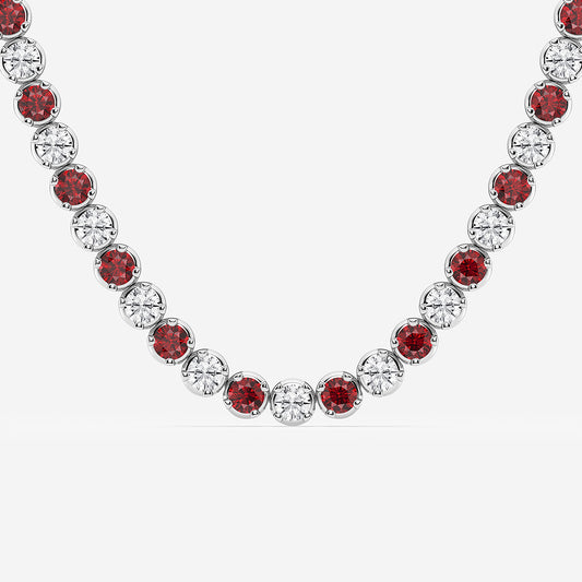 Created Ruby & Round Diamond Necklace in 14K White Gold - 11 CTW