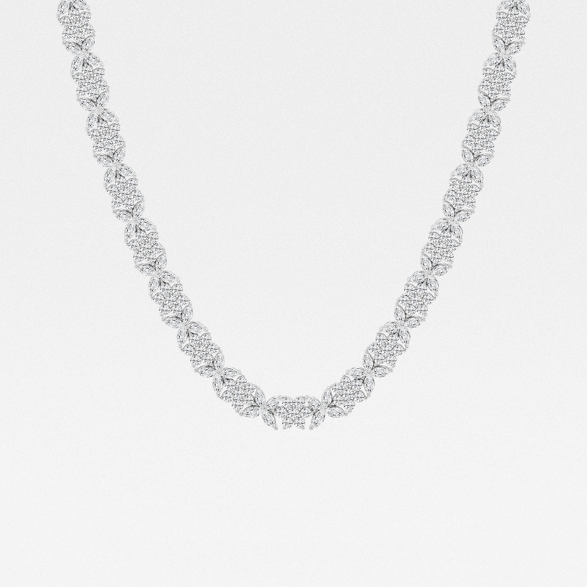 20 ctw Marquise Lab Grown Diamond Floral Tennis Necklace    14K White Gold, DE, VS1