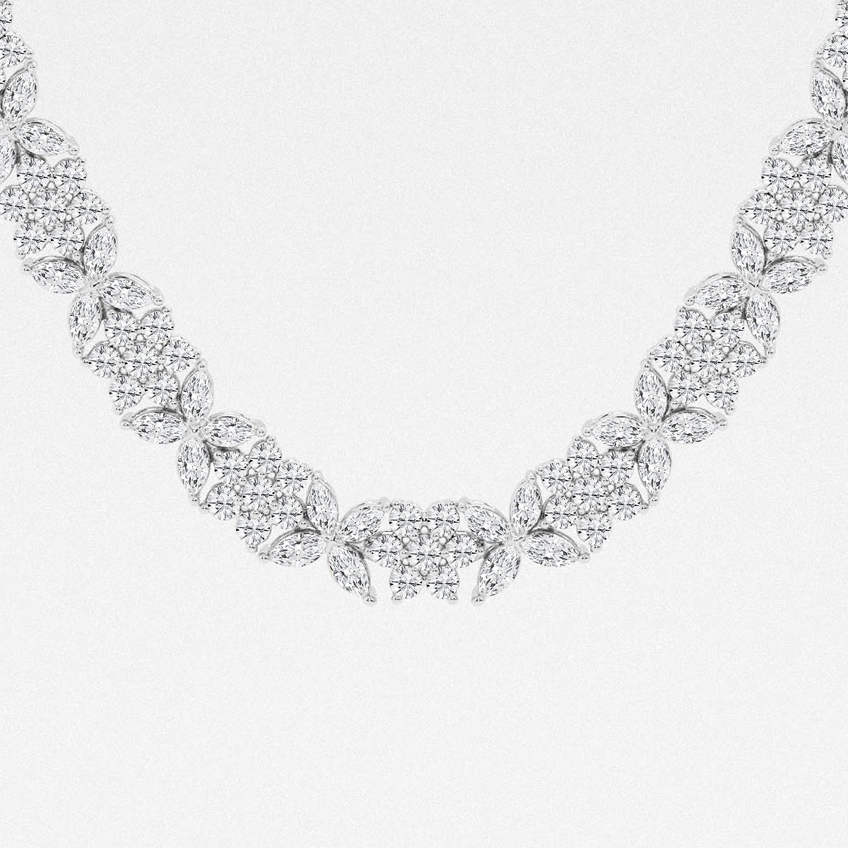 20 ctw Marquise Lab Grown Diamond Floral Tennis Necklace    14K White Gold, DE, VS1