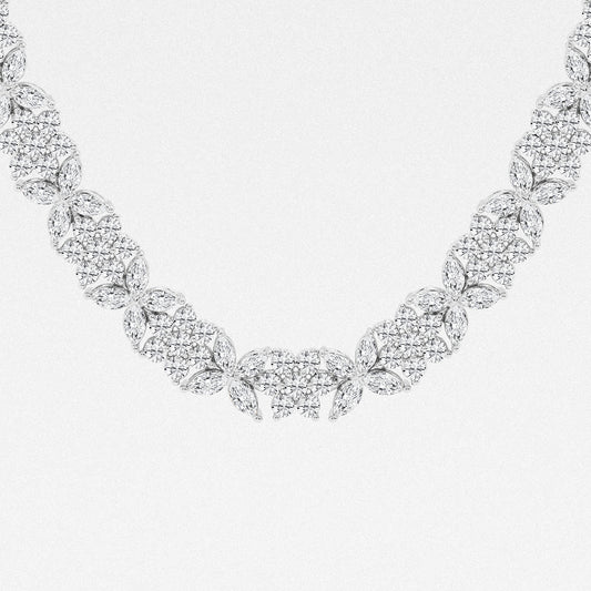 20 ctw Marquise Lab Grown Diamond Floral Tennis Necklace    14K White Gold, DE, VS1