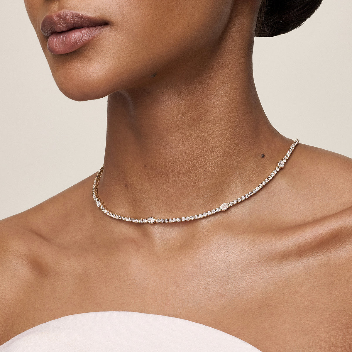 näas Empowering Oval Diamond Station Tennis Necklace