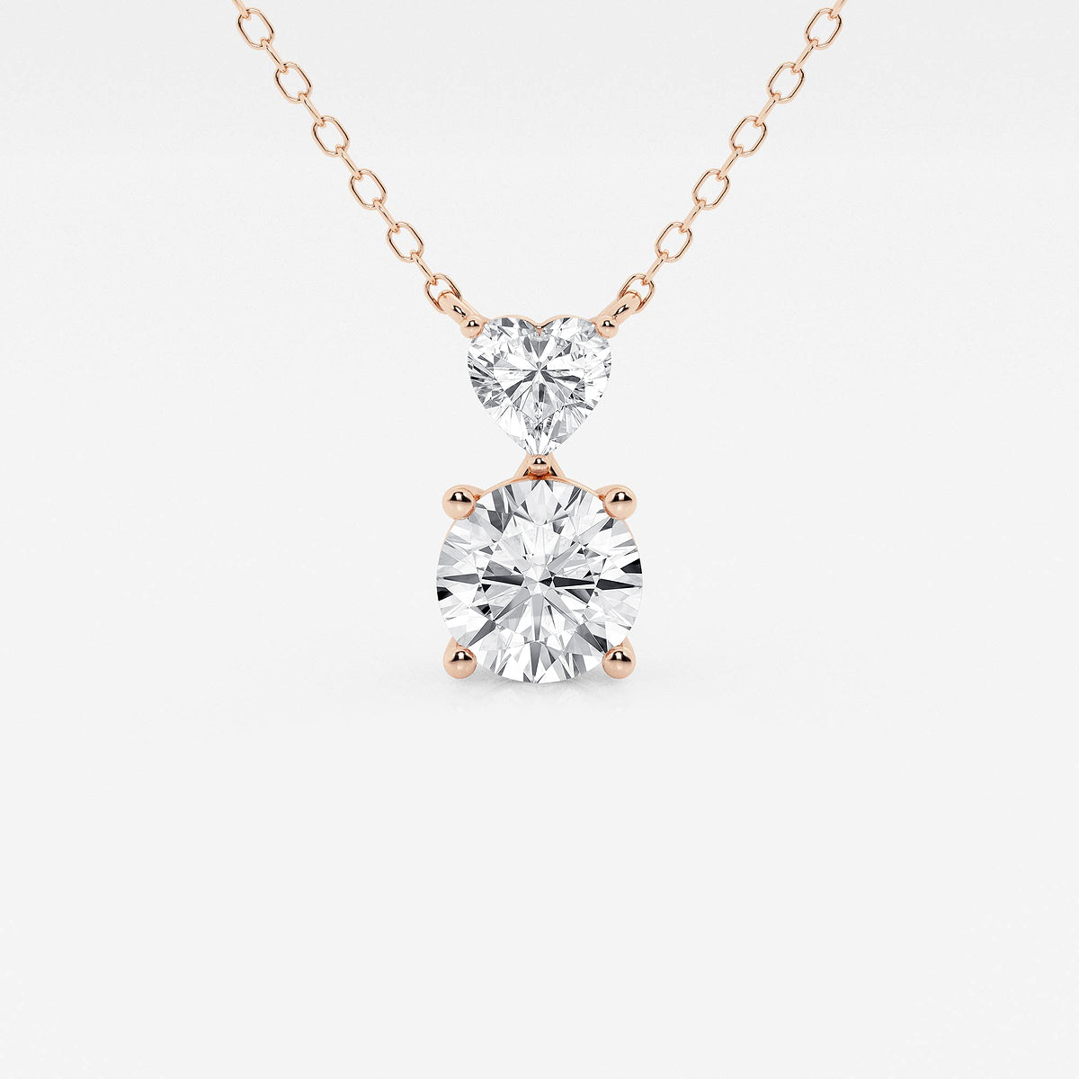 Toi Et Moi Heart & Round Diamond Pendant in 14K Rose Gold - 1.33 CTW | E, VS1