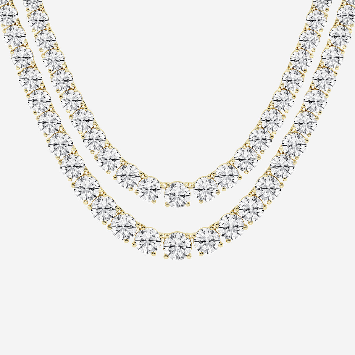 Round Diamond Double Row Tennis Necklace