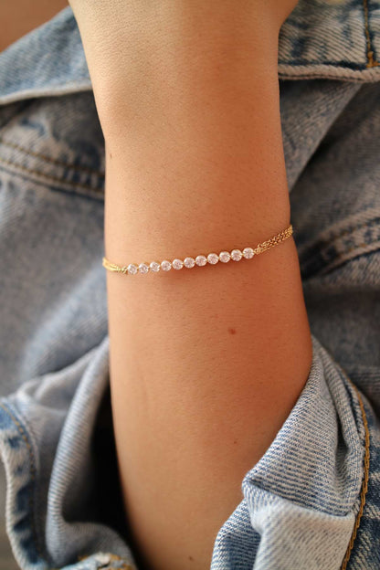 näas Romancing 7/8 ctw Round Lab Grown Diamond Chain Bracelet - 7 Inches    14K Rose Gold, DE, VS1