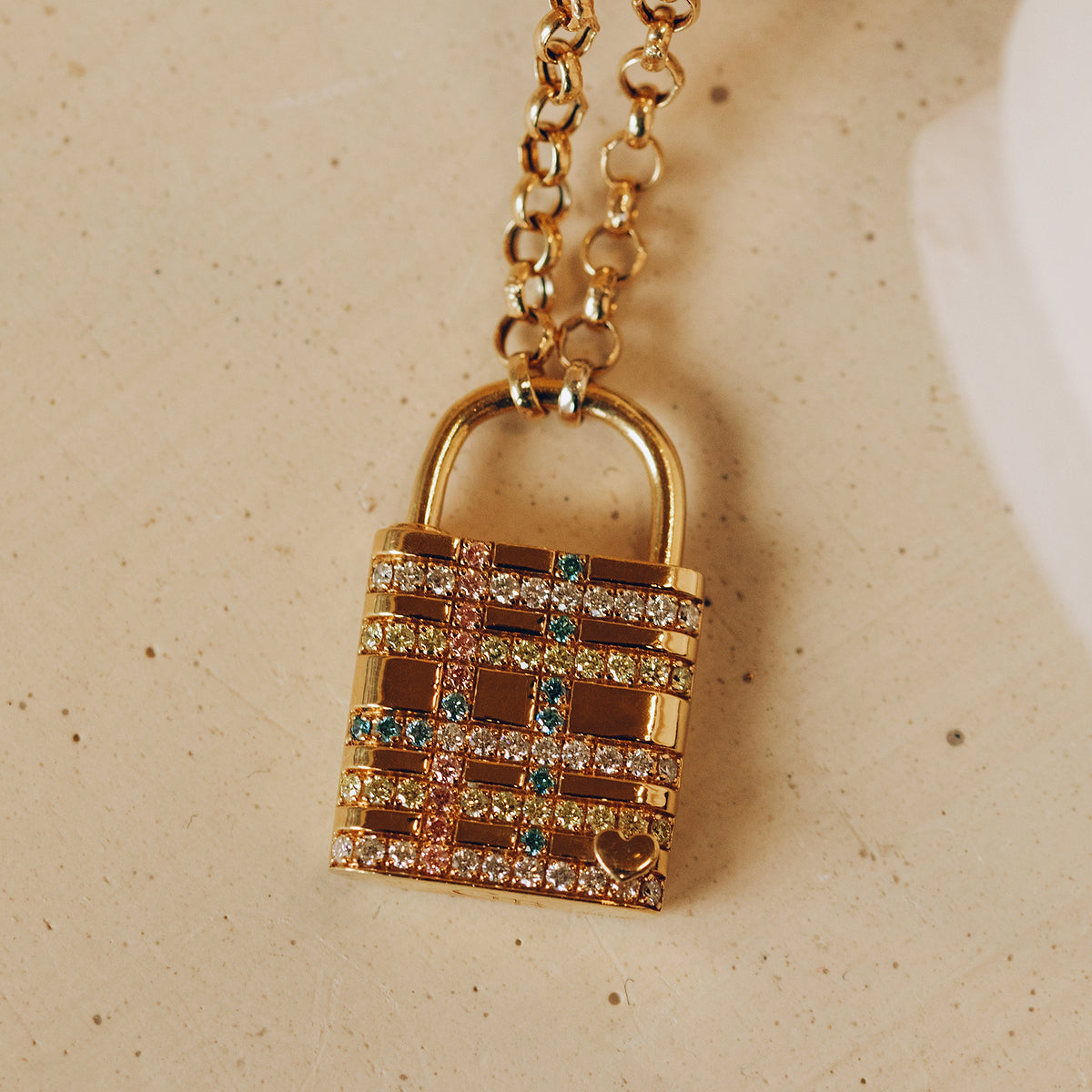 Seville Diamond Plaid Lock Pendant in Gold Plated Silver
