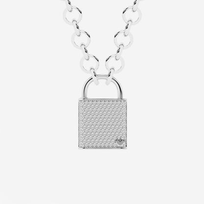 Tower 1 3/4 ctw Round Lab Grown Diamond Pave Lock Pendant    Sterling Silver, DE, VS1