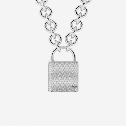 Tower 1 3/4 ctw Round Lab Grown Diamond Pave Lock Pendant    Sterling Silver, DE, VS1