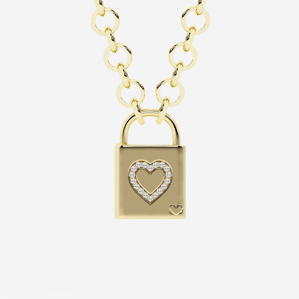 Pont Des Arts 1/4 ctw Round Lab Grown Diamond Heart Lock Pendant    SS with 14K Yellow Gold Plating, DE, VS1