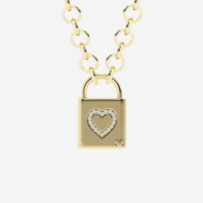 Pont Des Arts 1/4 ctw Round Lab Grown Diamond Heart Lock Pendant    SS with 14K Yellow Gold Plating, DE, VS1