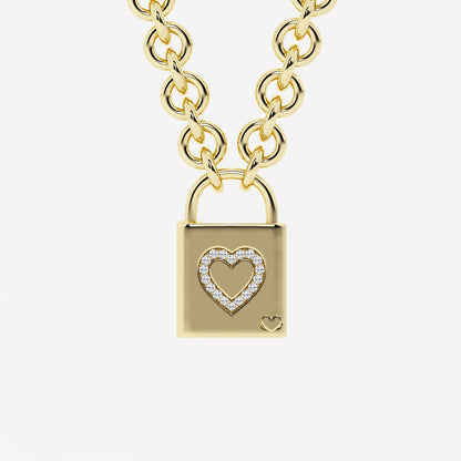 Pont Des Arts 1/4 ctw Round Lab Grown Diamond Heart Lock Pendant    SS with 14K Yellow Gold Plating, DE, VS1