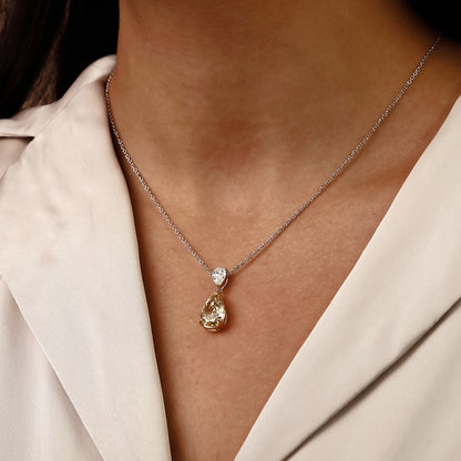Fancy Yellow Pear Diamond Two Stone Pendant in 14K Two-Tone Gold