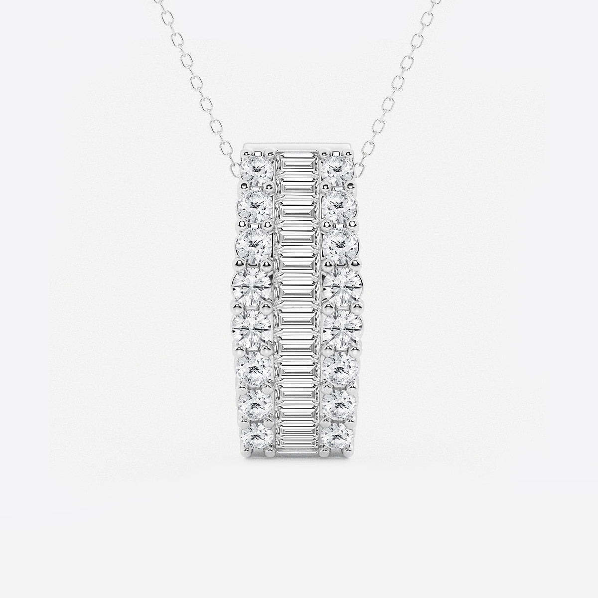 Baguette & Round Diamond Pendant with Adjustable Chain in Platinum - 3 CTW | DE, VS1