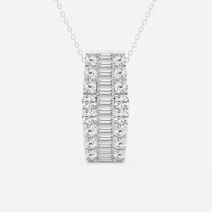 Baguette & Round Diamond Pendant with Adjustable Chain in Platinum - 3 CTW | DE, VS1