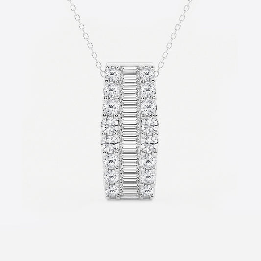 Baguette & Round Diamond Pendant with Adjustable Chain in Platinum - 3 CTW | DE, VS1