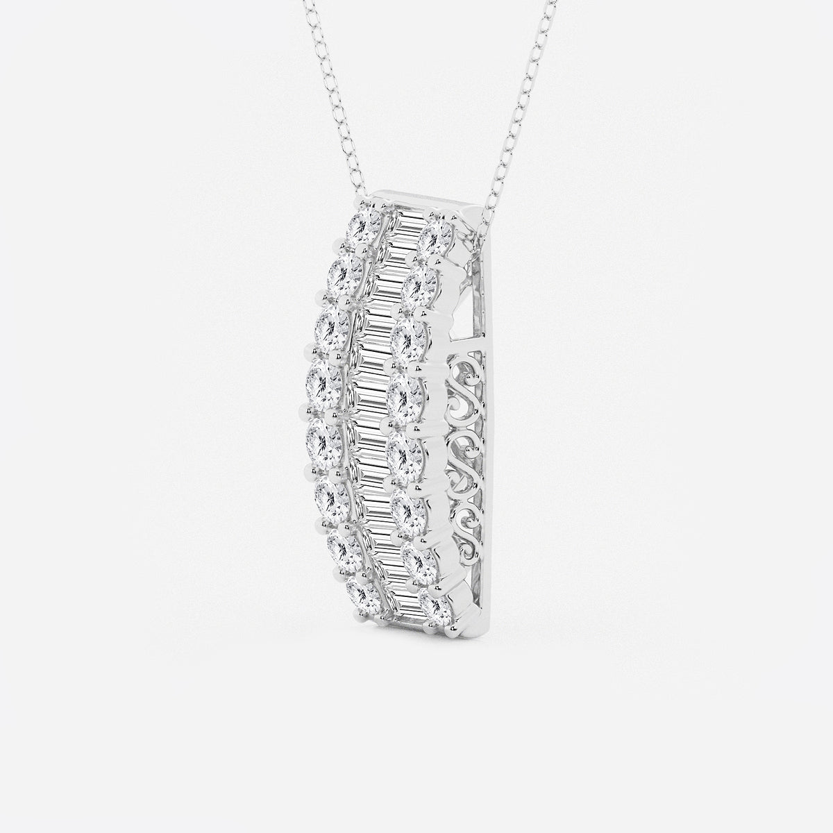 Baguette & Round Diamond Pendant with Adjustable Chain in Platinum - 3 CTW | DE, VS1