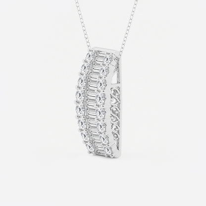 Baguette & Round Diamond Pendant with Adjustable Chain in Platinum - 3 CTW | DE, VS1