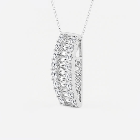 Baguette & Round Diamond Pendant with Adjustable Chain in Platinum - 3 CTW | DE, VS1