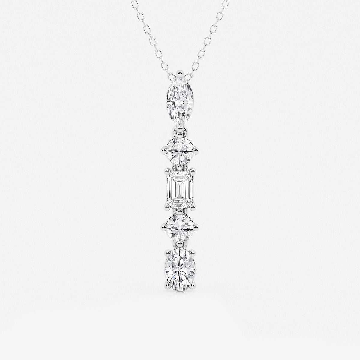 Multi-Shape Diamond Pendant with Adjustable Chain in Platinum - 2 CTW | DE, VS1