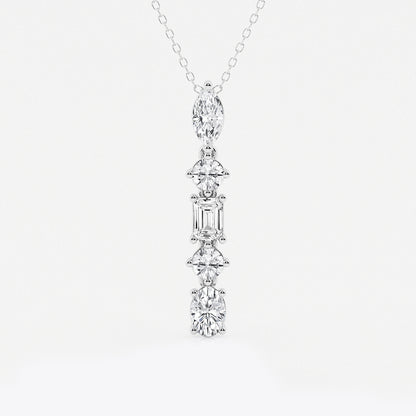 Multi-Shape Diamond Pendant with Adjustable Chain in Platinum - 2 CTW | DE, VS1