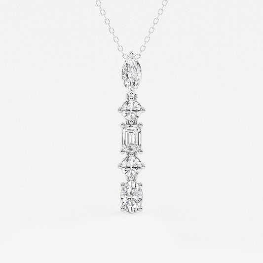 Multi-Shape Diamond Pendant with Adjustable Chain in Platinum - 2 CTW | DE, VS1